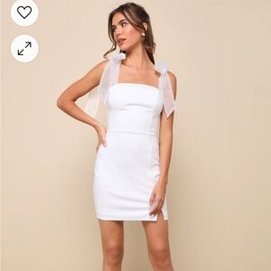 White Lulus mini dress size small with pearl sheer straps. Never worn!